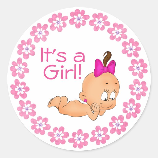 It's A Girl Classic Round Sticker (Front)