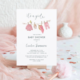 Its a Girl Clothes Watercolor Modern Baby Shower Invitation