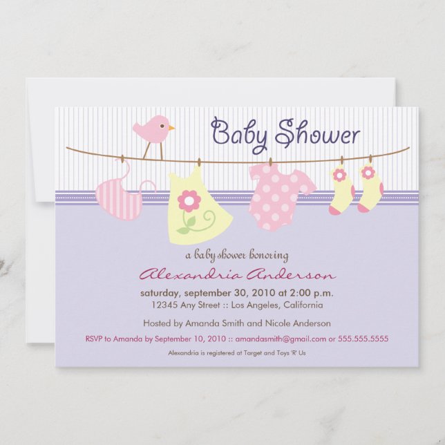 It's a Girl! Clothesline Baby Shower Invitation (Front)