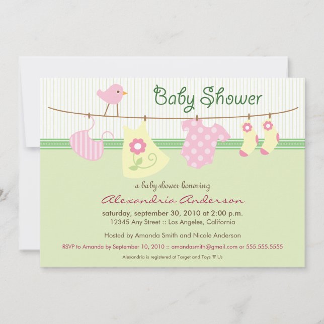 It's a Girl! Clothesline Baby Shower Invitation (Front)