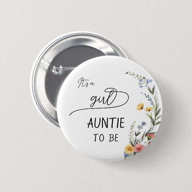 It's a Girl! Colourful Wildflower Auntie-to-be 6 Cm Round Badge (Front & Back)