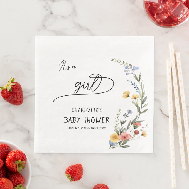 It's a Girl! Colourful Wildflower Baby Shower Napkin (Insitu)