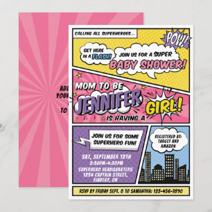 Its A Girl Comic Book Superhero Baby Shower Invitation