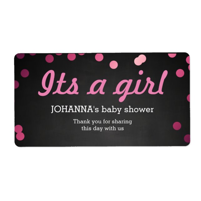 Its A Girl Confetti Chalkboard Water Bottle Favour (Front)