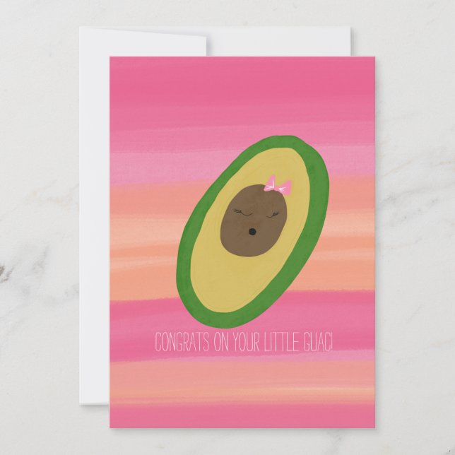 It's a girl Congrats Baby Avocado Watercolor Card (Front)