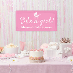 It's a girl custom name pink baby shower banner