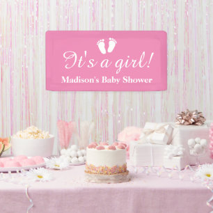 It's a girl custom name pink baby shower banner