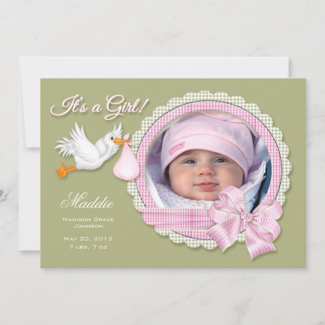 It's a Girl! Custom New Baby Announcement (Front)