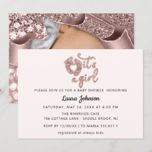  It's A Girl Custom New Baby Photo Rose FeetGlitte Invitation