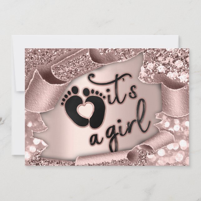  It's A Girl Custom New Baby Rose Feet Frame Invitation (Back)