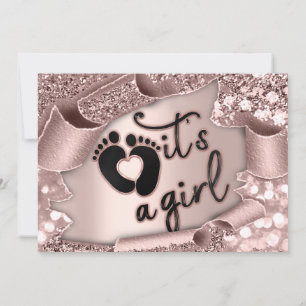  It's A Girl Custom New Baby Rose Feet Frame Invitation