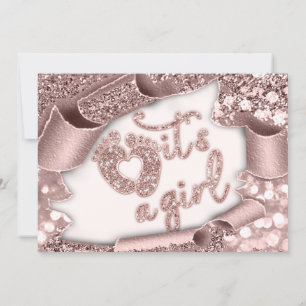  It's A Girl Custom New Baby Rose Feet Glitter Inv Invitation