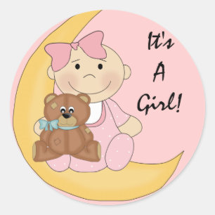 It's A Girl - Cute Baby Cartoon Classic Round Sticker