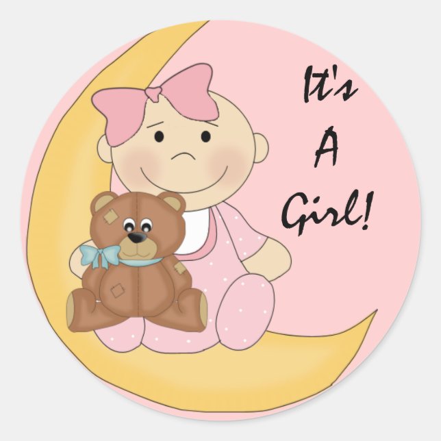 It's A Girl - Cute Baby Cartoon Classic Round Sticker (Front)