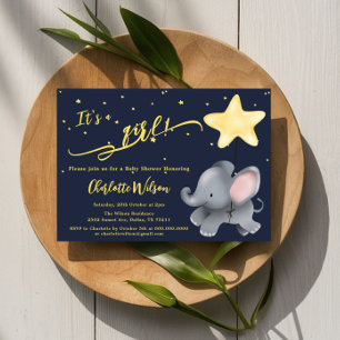 It's a Girl! Cute Baby Elephant Baby Shower Invitation