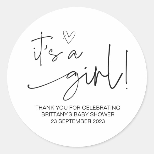  It's a Girl Cute Baby Shower Favour Classic Round Sticker (Front)