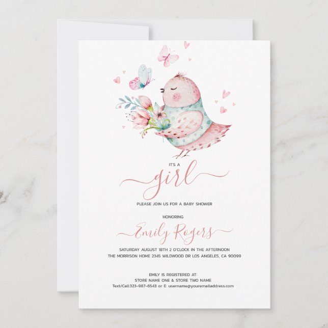 It's a girl -Cute bay chicken with butterflies Save The Date (Front)