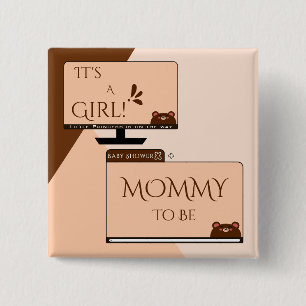 It's A Girl! Cute Bear Computer Screen Mummy-to-be 15 Cm Square Badge