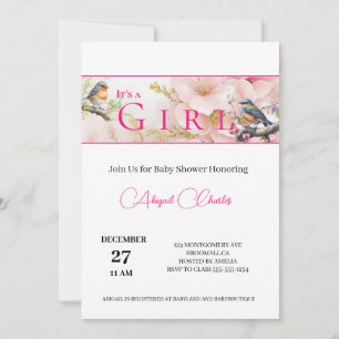 it's a girl cute birdie baby shower card