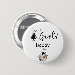It's a Girl! Cute Black Cat and Book Daddy-to-be 6 Cm Round Badge