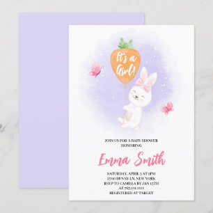 It's a Girl Cute Bunny Baby Shower Invitation