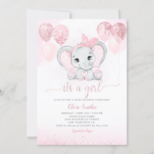 It's a Girl Cute Elephant & Balloon Baby Shower  Invitation
