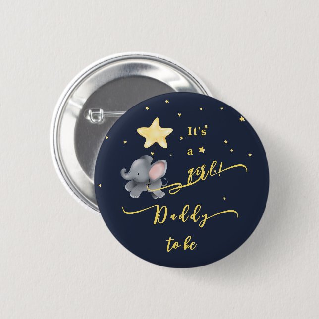 It's a Girl! Cute Elephant & Balloon Daddy-to-be 6 Cm Round Badge (Front & Back)