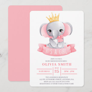 It's a Girl Cute Elephant Watercolor Baby Shower Invitation