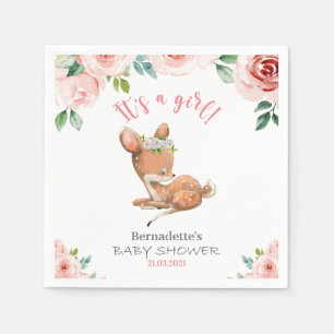 It's a Girl! Cute Fawn Baby Shower Napkins