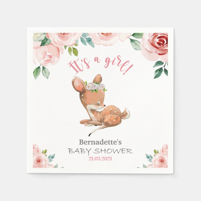 It's a Girl! Cute Fawn Baby Shower Napkins (Front)