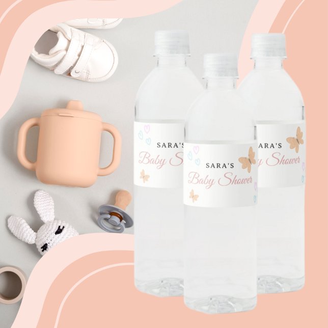 It's a Girl Cute handdraw butterflies Baby Shower  Water Bottle Label (It's a Girl Cute handdrawn school watercolor Baby Shower Cartoon Water Bottle Label (8" x 2.125")
Fo)