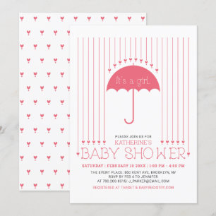 It's a girl   Cute Hearts & Umbrella Baby Shower Invitation