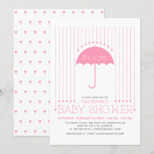 It's a girl   Cute Hearts & Umbrella Baby Shower Invitation