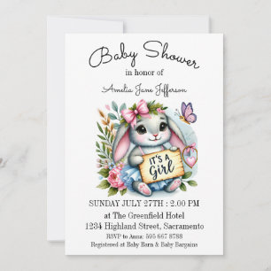 It's a Girl Cute Little Bunny Baby Shower Invitation