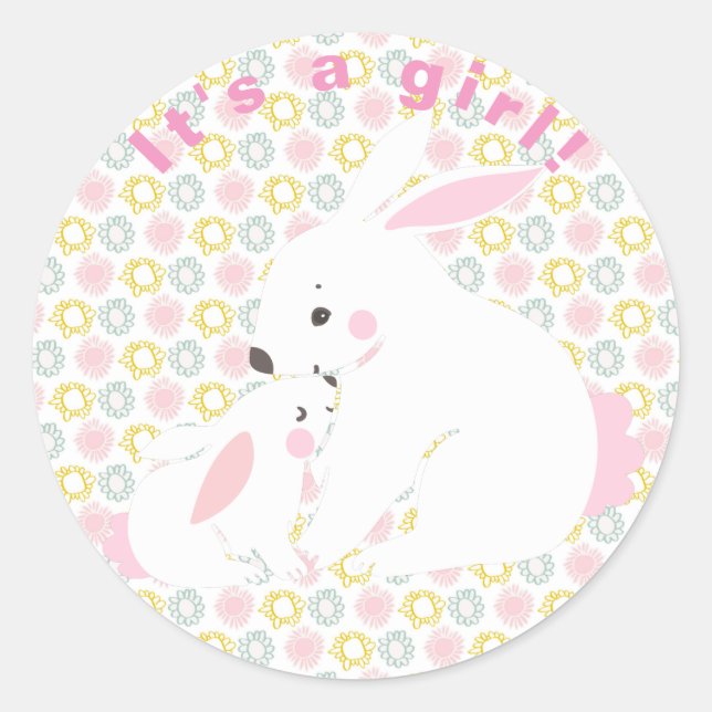 It's a girl! Cute mother & baby bunny stickers (Front)
