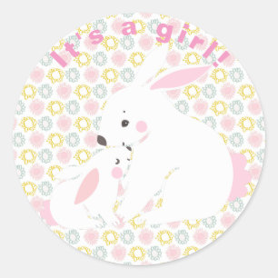 It's a girl! Cute mother & baby bunny stickers