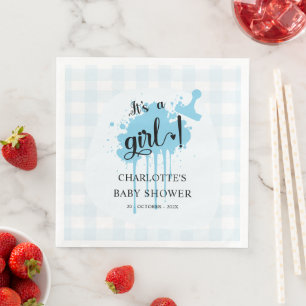It's a Girl Cute Pastel Blue Gingham Baby Shower Napkin