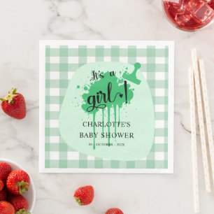 It's a Girl Cute Pastel Green Gingham Baby Shower Napkin