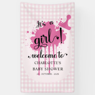 It's a Girl Cute Pastel Pink Gingham Baby Shower Banner