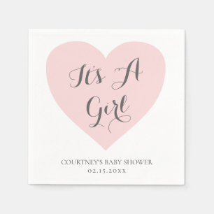 Its A Girl Cute Pastel Pink Heart Baby Shower Napkin