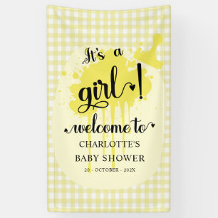 It's a Girl Cute Pastel Yellow Gingham Baby Shower Banner