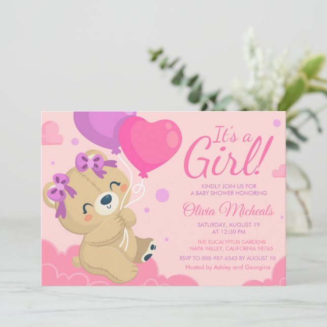Its a Girl Cute Pink Baby Shower  Invitation (Standing Front)