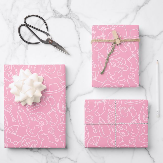 It's a Girl Cute Pink Baby Shower Wrapping Paper Sheet (Front)