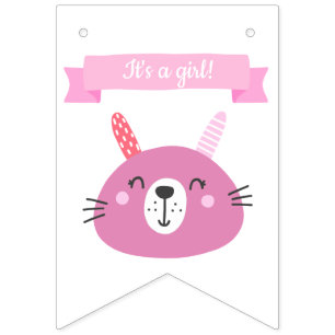 It's a girl! Cute Pink Bunny Kids Birthday Bunting