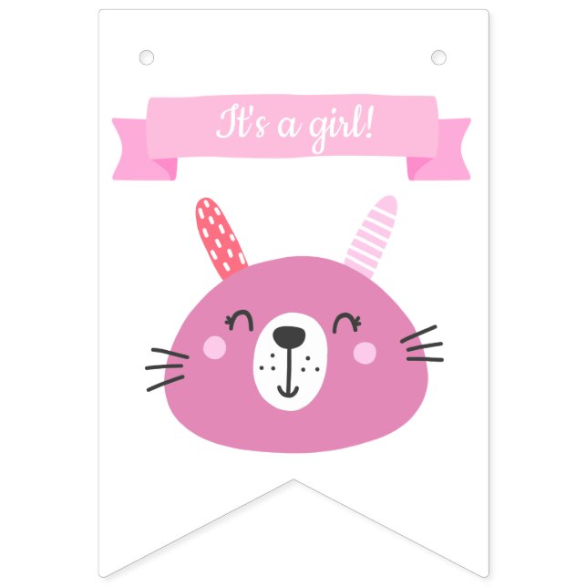 It's a girl! | Cute Pink Bunny Kids Birthday Bunting (First Flag)