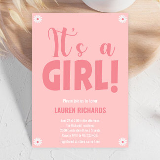 It's a Girl Cute Pink Little Flowers Baby Shower Invitation
