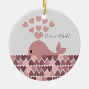 It's a Girl! Cute Pink Whale Ceramic Tree Decoration