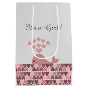 It's a Girl! Cute Pink Whale Medium Gift Bag