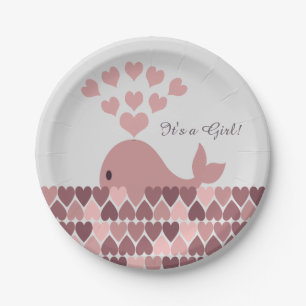 It's a Girl! Cute Pink Whale Paper Plate