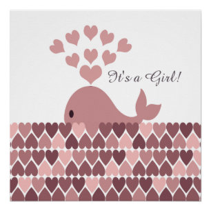 It's a Girl! Cute Pink Whale Poster